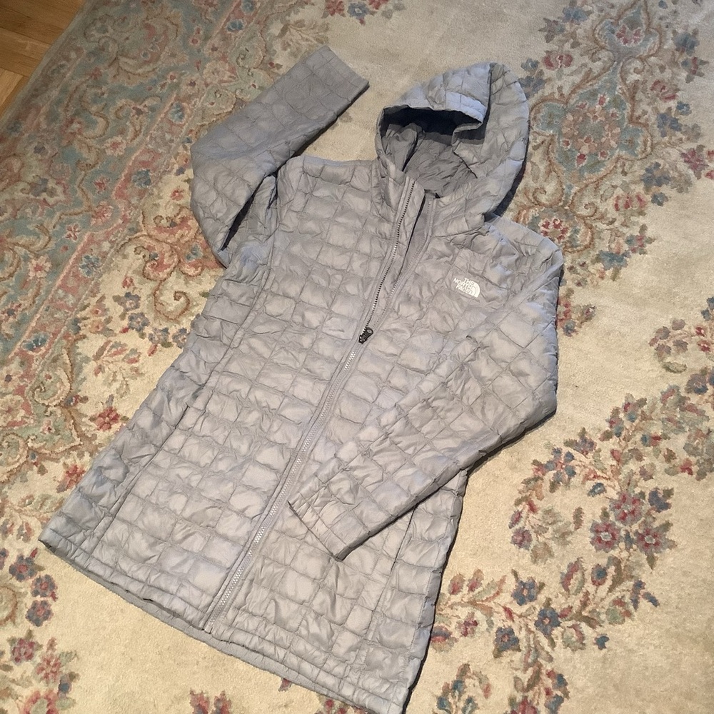 The North Face Girls Light Gray Hooded Puffer Jacket Sz XL 18